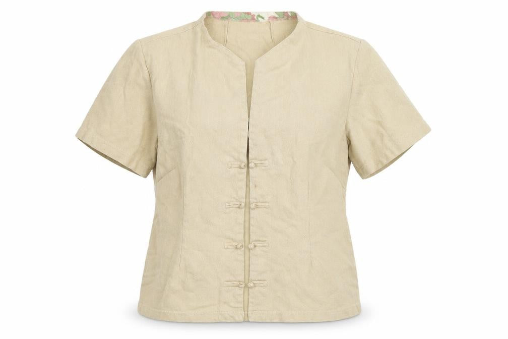 Front view of Preworn women’s beige jacket blazer, size L