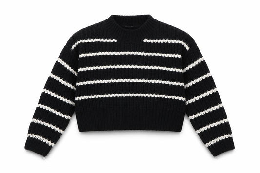Front view of New Look girls’ beige striped knit jumper, size 9, years