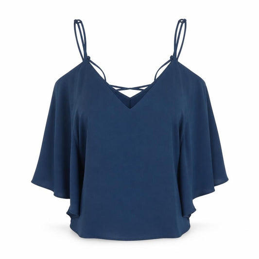 Front view of Topshop women’s blue camisole blouse, size UK 6