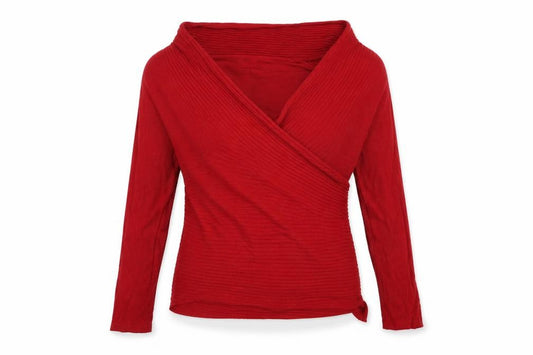 Front view of Fashion Essentials women’s red cardigan jumper, size UK 12