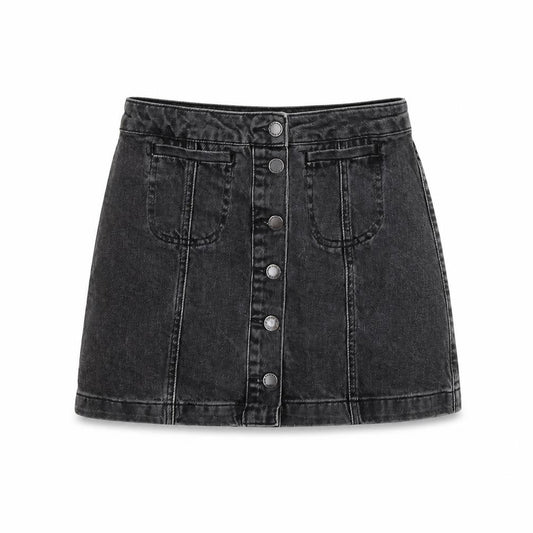 Front view of Topshop women’s grey mini skirt, size UK 6