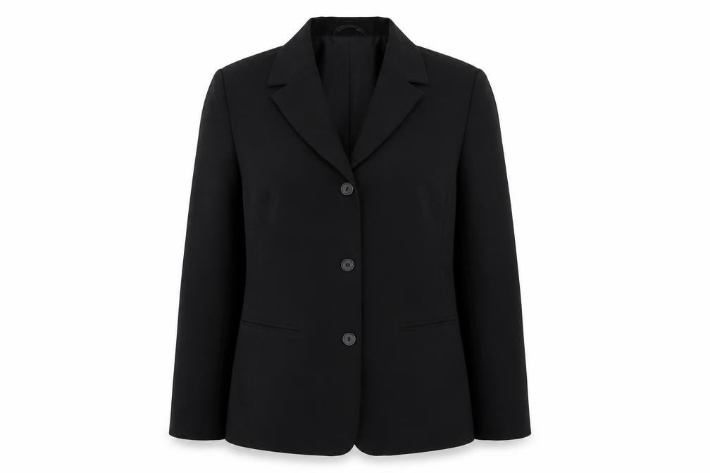 Front view of Preworn women’s black jacket, size UK 14, - `
