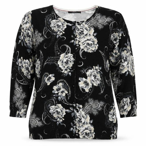 BM Womens Black Floral  Cardigan Jumper Size M