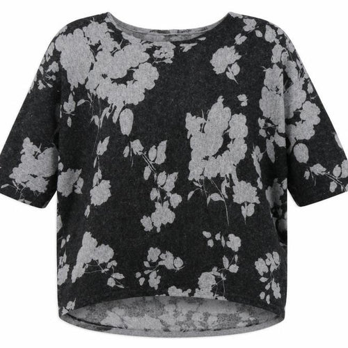 Roman Womens Grey Floral  Basic T-Shirt Size 12