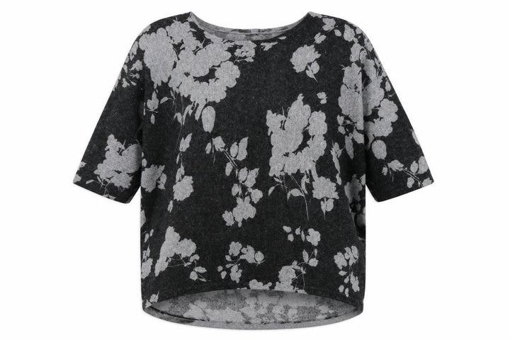 Roman Womens Grey Floral  Basic T-Shirt Size 12