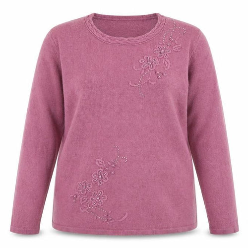 Vilona Womens Pink   Pullover Jumper Size 16  - Floral embroidery