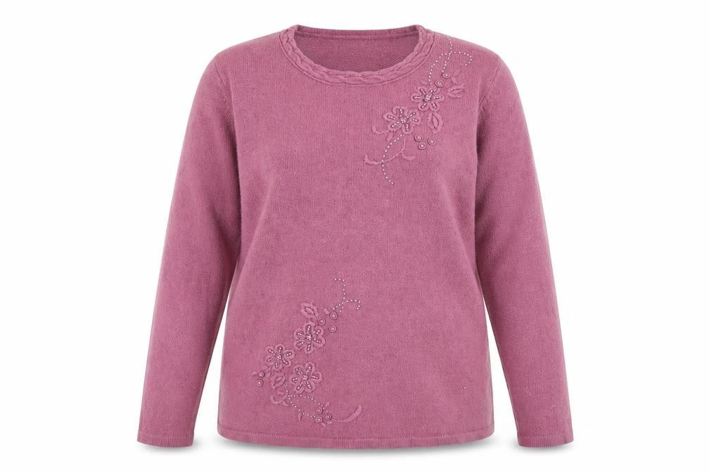 Vilona Womens Pink   Pullover Jumper Size 16  - Floral embroidery