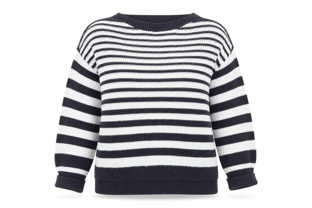 Front view of Marks & Spencer women’s blue striped jumper, size M