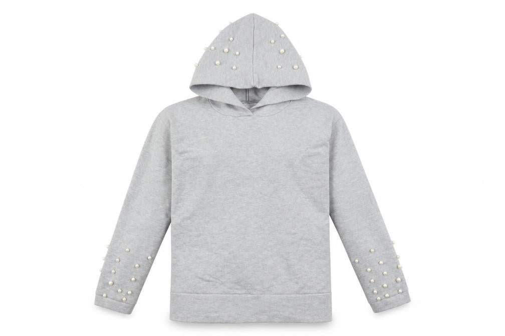 Front view of Zara girls’ grey pullover hoodie, size 10, years - beaded detail
