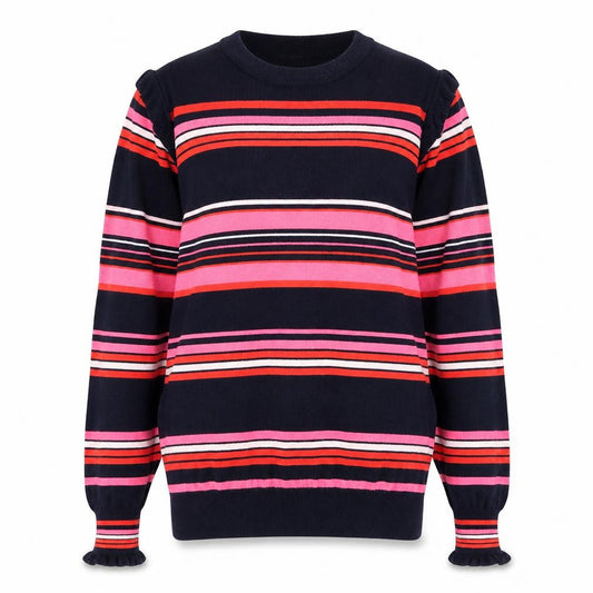 Front view of Oasis women’s blue striped jumper, size S