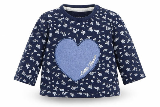 Front view of Early Days girls’ blue floral basic t-shirt size newborn