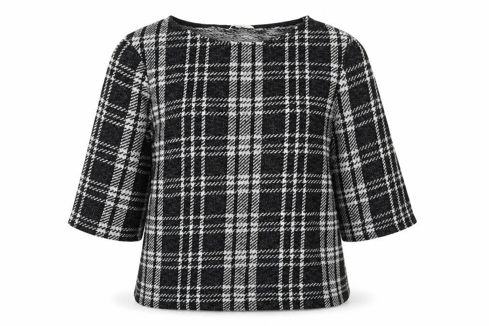 Front view of Peacocks women’s black check knit jumper, size UK 16