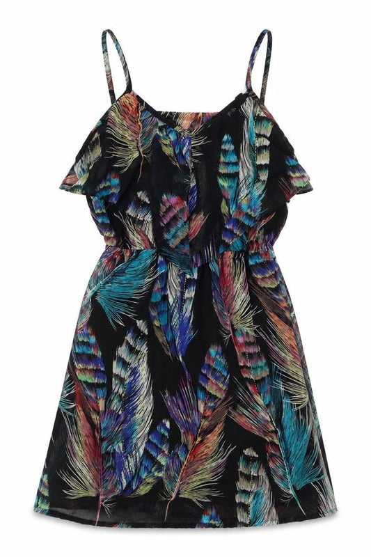 Front view of Dynamite women’s multicoloured mini, size XS, - feather print