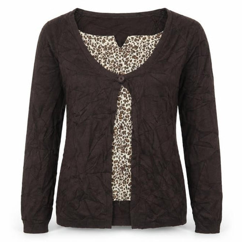 Authentic Knits Womens Brown Animal Print  Cardigan Jumper Size 12  - Cardigan and Top All in One