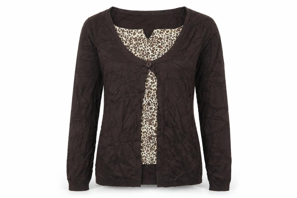 Authentic Knits Womens Brown Animal Print  Cardigan Jumper Size 12  - Cardigan and Top All in One