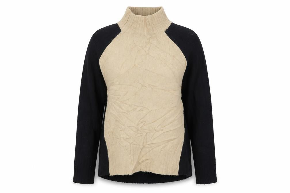 Front view of M&Co women’s beige jumper, size UK 10, - colour block