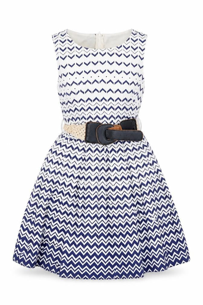 Teeze Me Girls White Striped  A-Line  Size 3 Years  - Belted