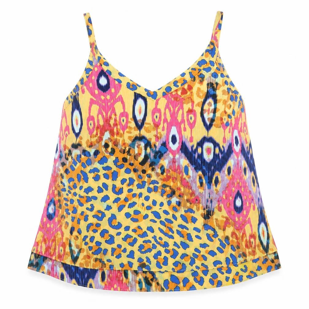 George Womens Yellow Geometric  Basic Blouse Size L