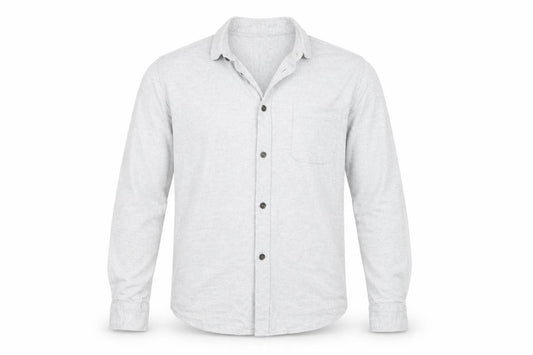 Front view of Cedarwood State men’s grey button-up, size L