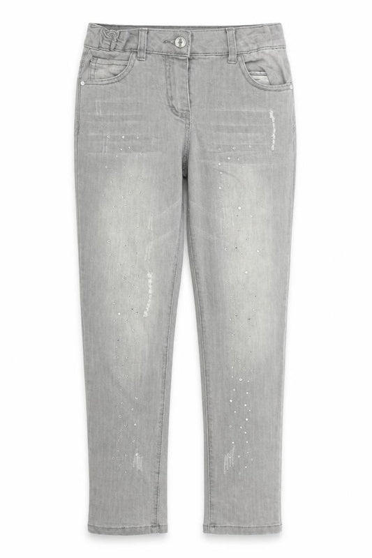 Front view of Denim & Co. girls’ grey straight jeans, size 11-12, years