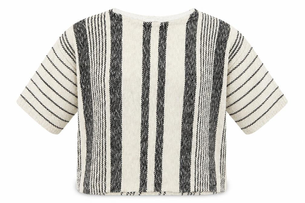 Front view of Papaya women’s beige striped jumper, size M