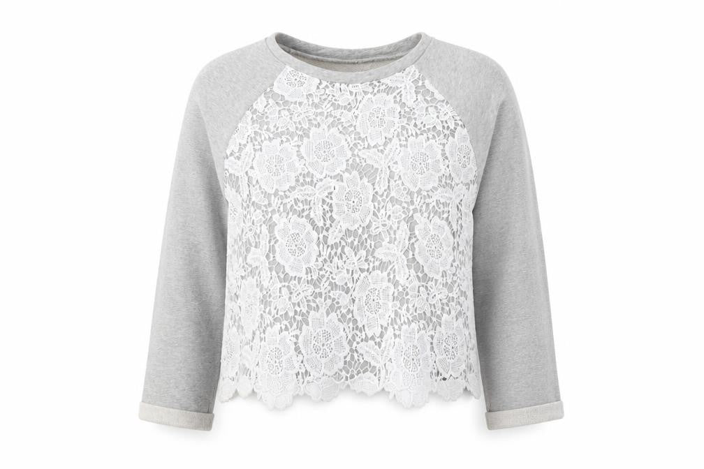 Front view of H&M women’s grey floral jumper, size L