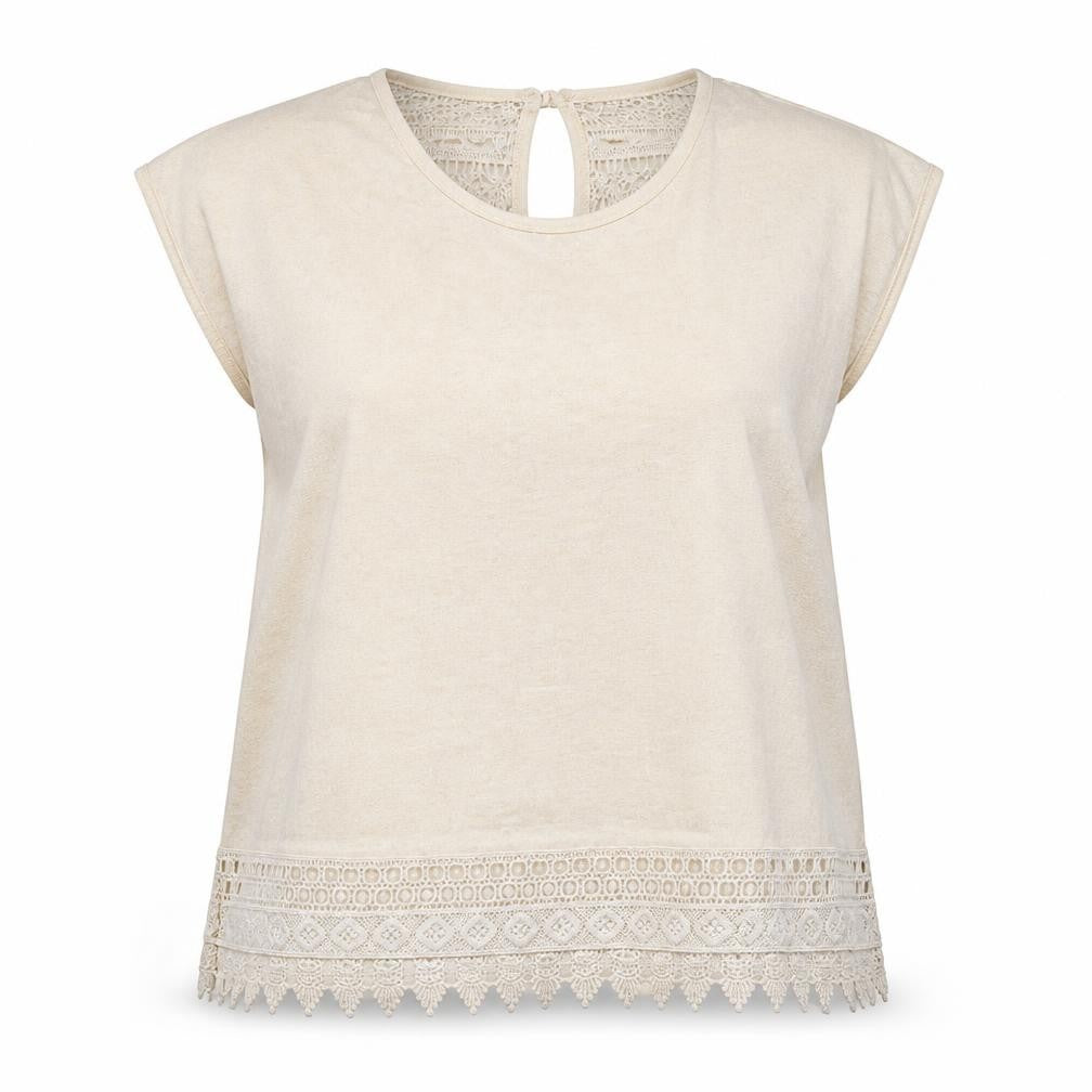 Front view of H&M women’s ivory basic t-shirt, size L