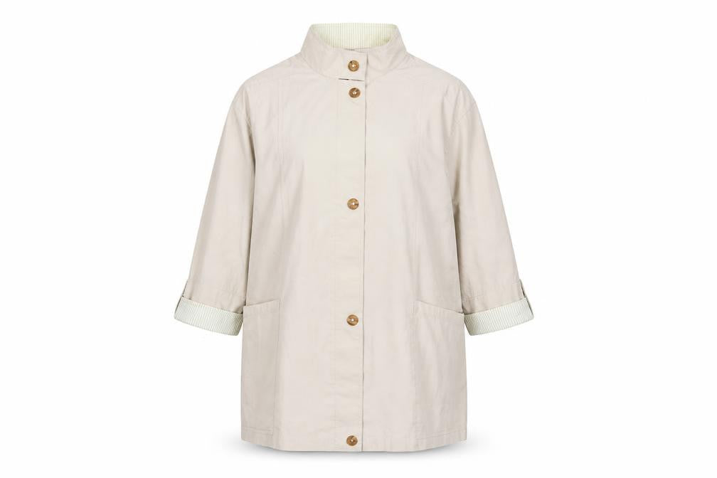 Front view of Marks & Spencer women’s beige jacket, size UK 12