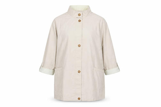 Front view of Marks & Spencer women’s beige jacket, size UK 12