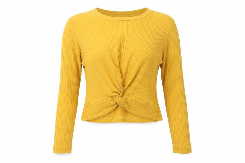 Front view of SHEIN women’s yellow knit jumper, size XS