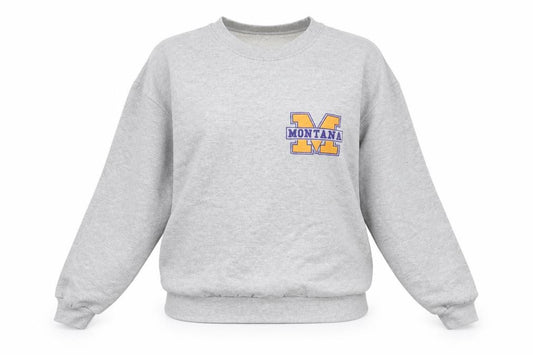 Front view of Boohoo women’s grey jersey pullover sweatshirt, size M, - montana