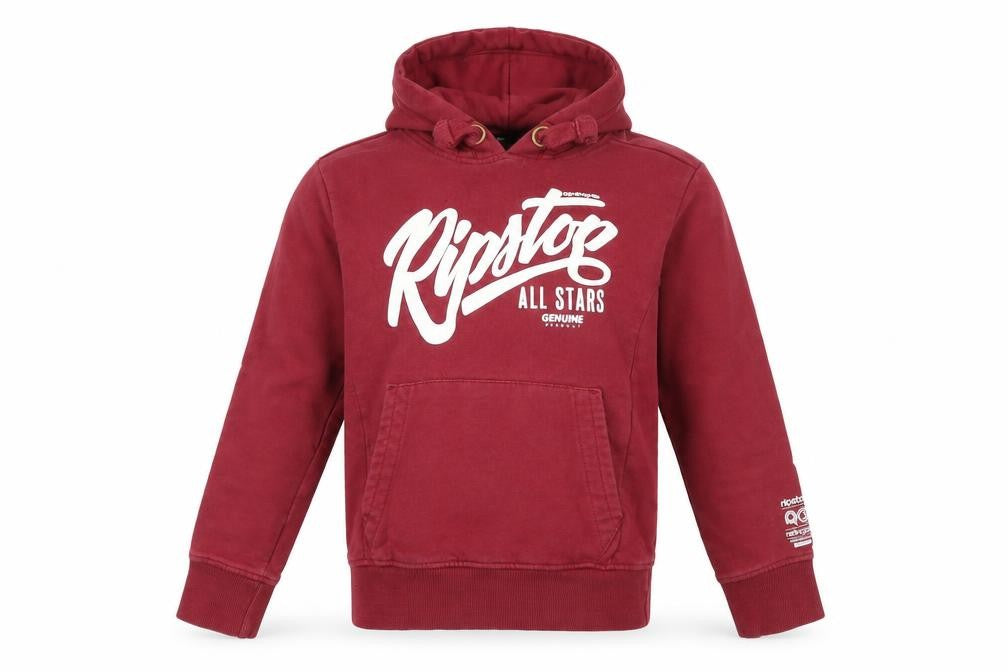 Front view of Ripstop boys’ red jersey pullover hoodie, size S