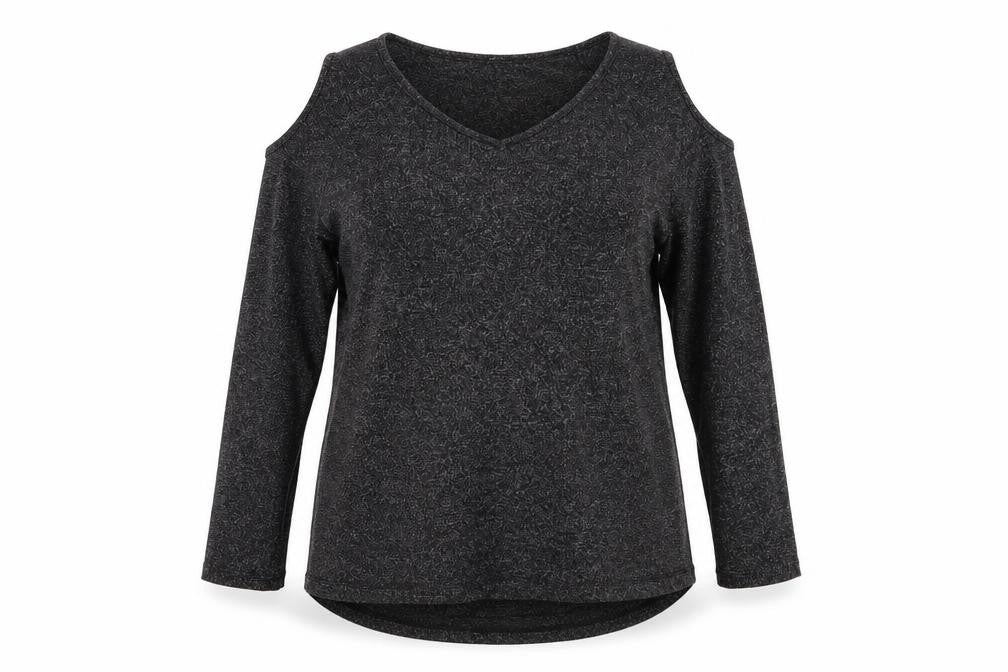 Front view of Pep&Co women’s grey knit jumper, size UK 16, - open shoulders