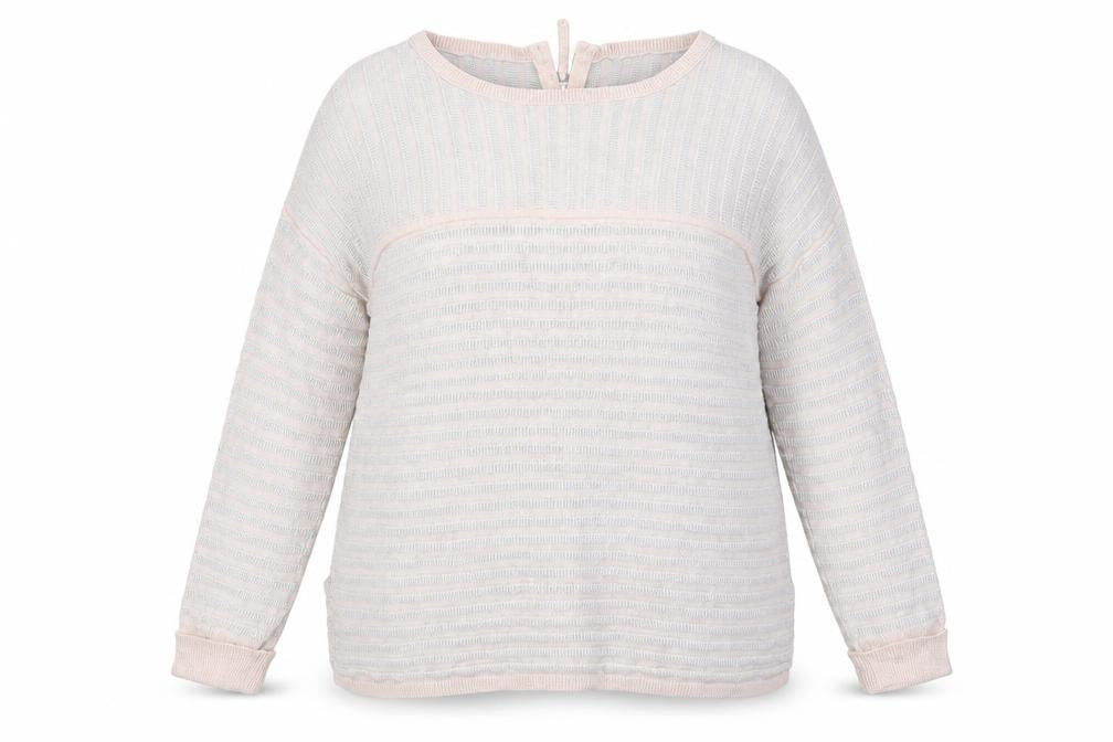 Front view of Wrap women’s beige striped knit jumper, size UK 12