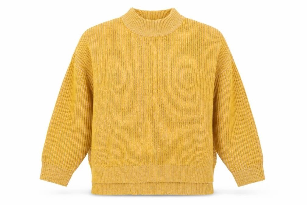 Front view of Round women’s yellow knit jumper, size M