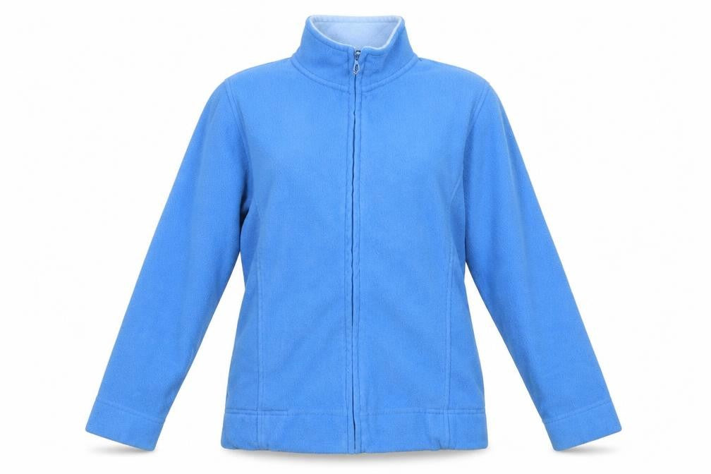 Front view of Isle women’s blue fleece jacket coat, size M