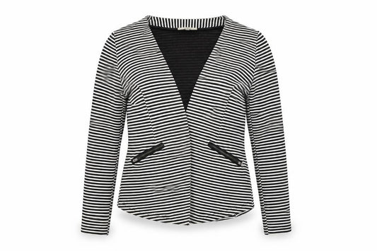 Front view of Papaya women’s white striped jacket coat, size UK 12