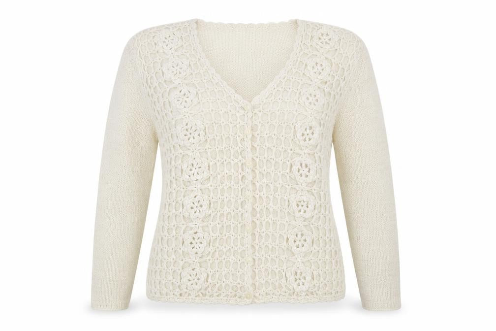 Front view of Runa women’s white cardigan jumper, size L