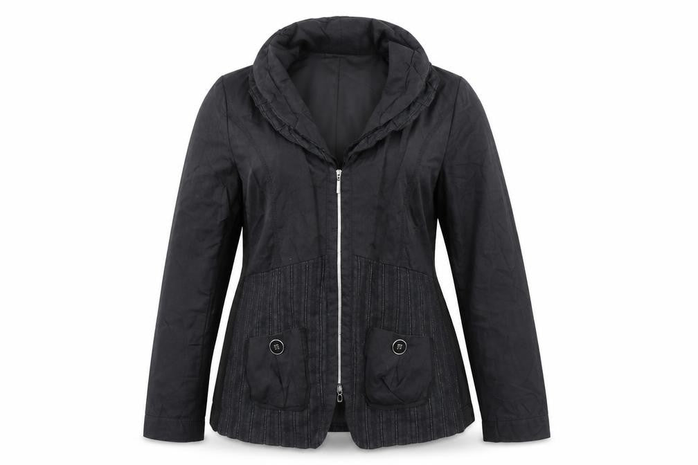 Front view of SE women’s black jacket coat, size UK 12