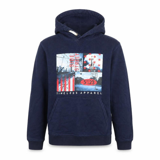 Front view of H&M boys’ blue pullover hoodie, size 12, years
