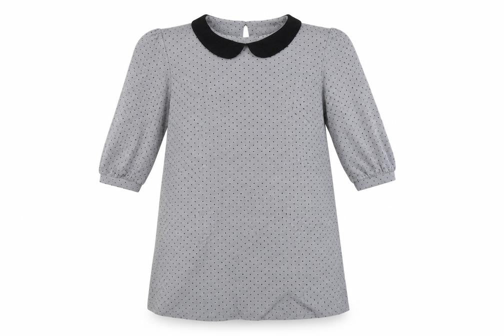 Front view of CODE women’s grey polka dot mini, size UK 12
