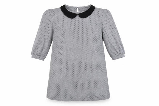 Front view of CODE women’s grey polka dot mini, size UK 12
