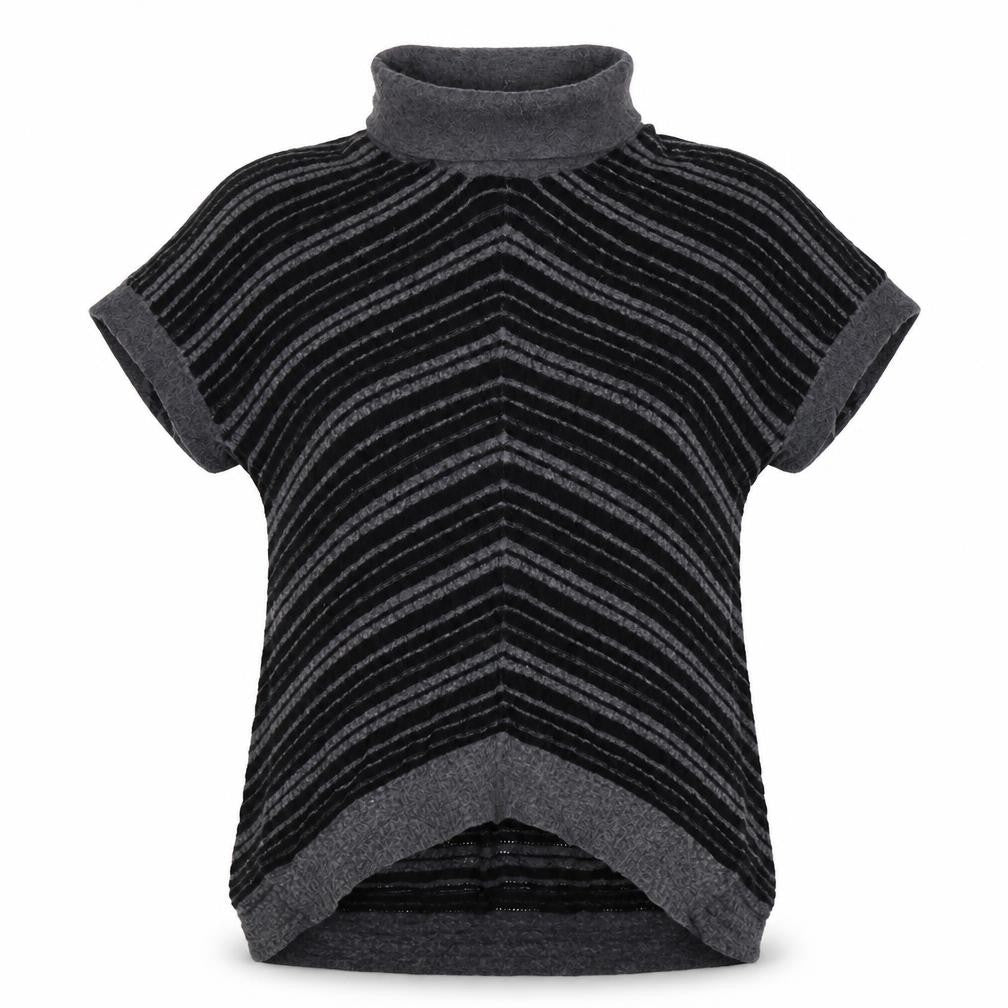 Front view of POL women’s black striped knit jumper, size S