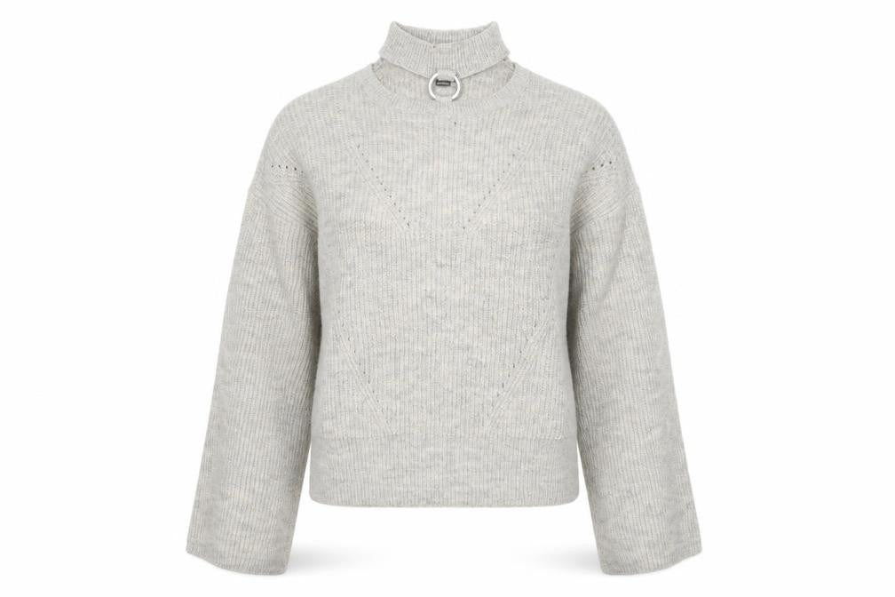 Front view of Primark women’s grey knit jumper, size M, - flared sleeves