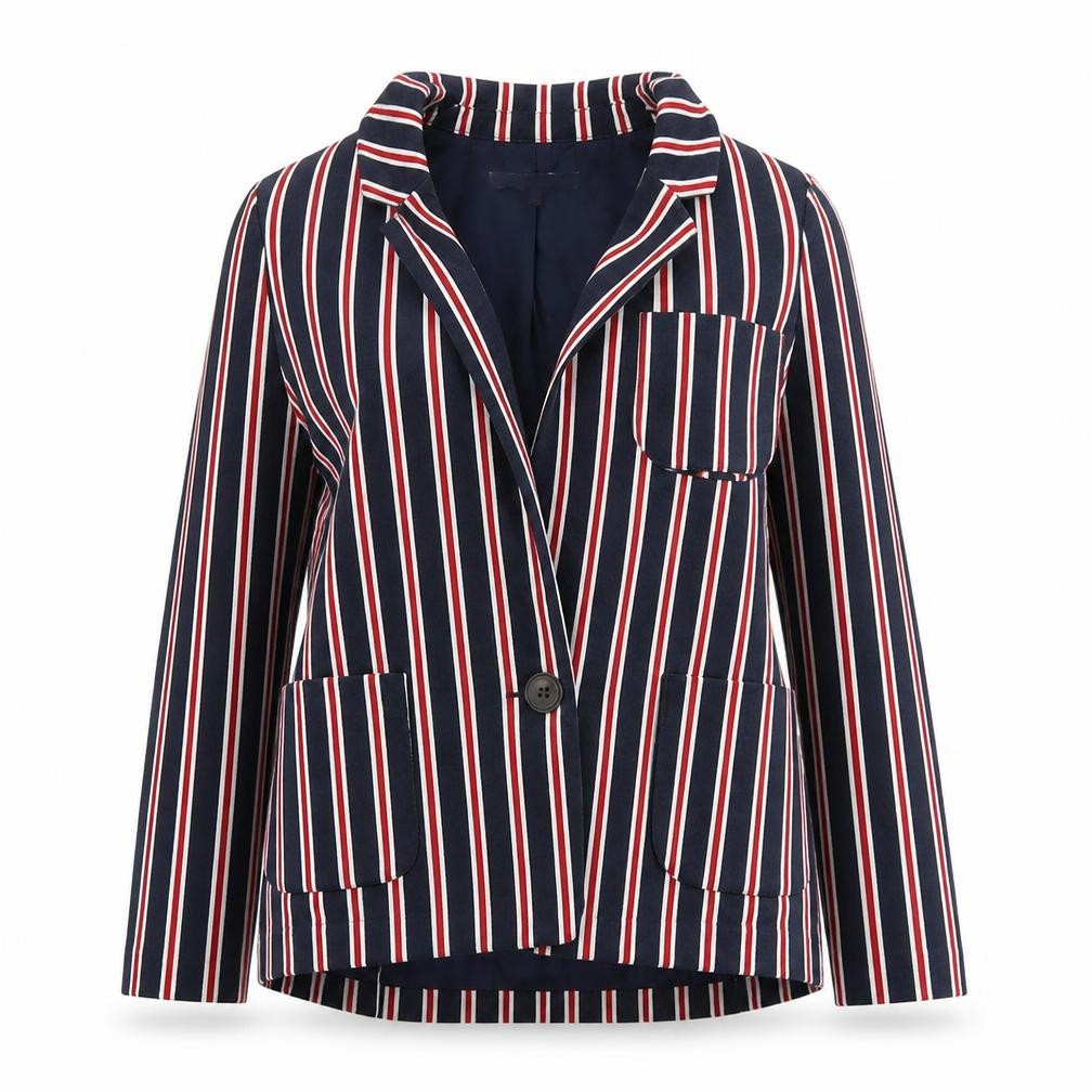 Front view of River Island women’s blue striped cardigan jumper, size UK 8