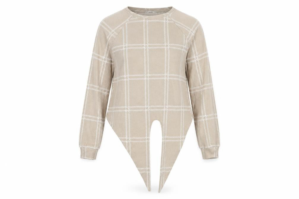 Front view of George women’s beige check tunic blouse, size UK 10