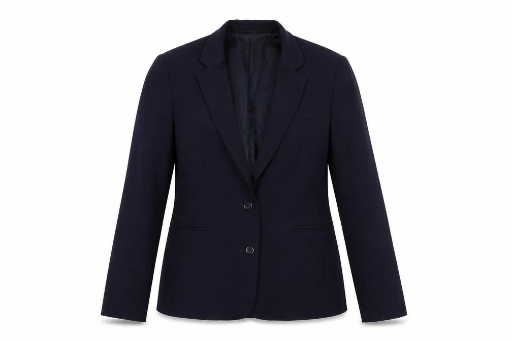 Front view of F&F women’s blue rayon jacket suit jacket, size UK 12