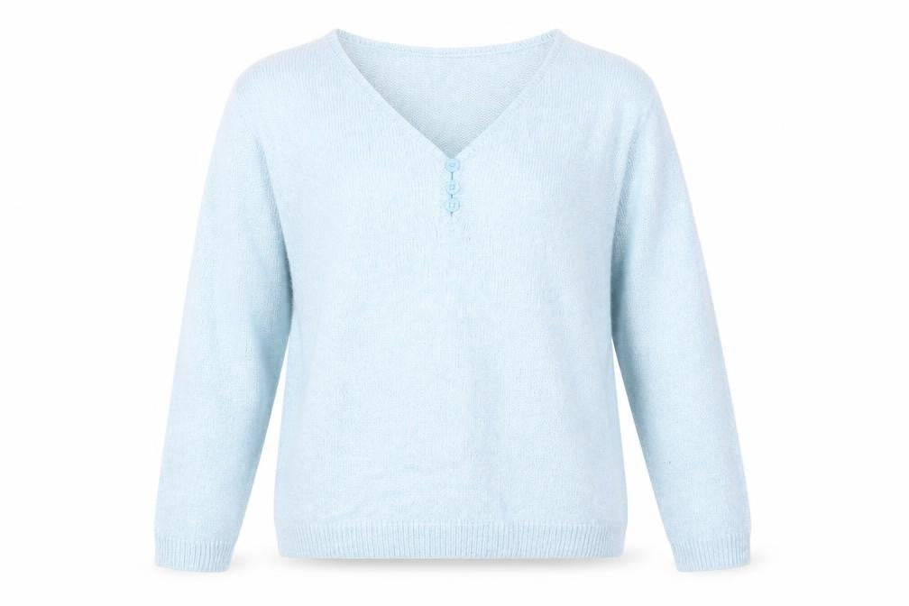 Front view of EWM women’s blue knit jumper, size L