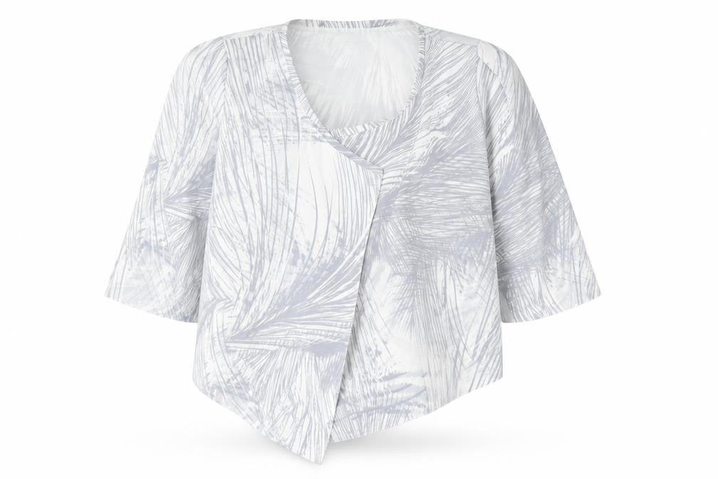Front view of Marks & Spencer women’s grey geometric jacket, size UK 10