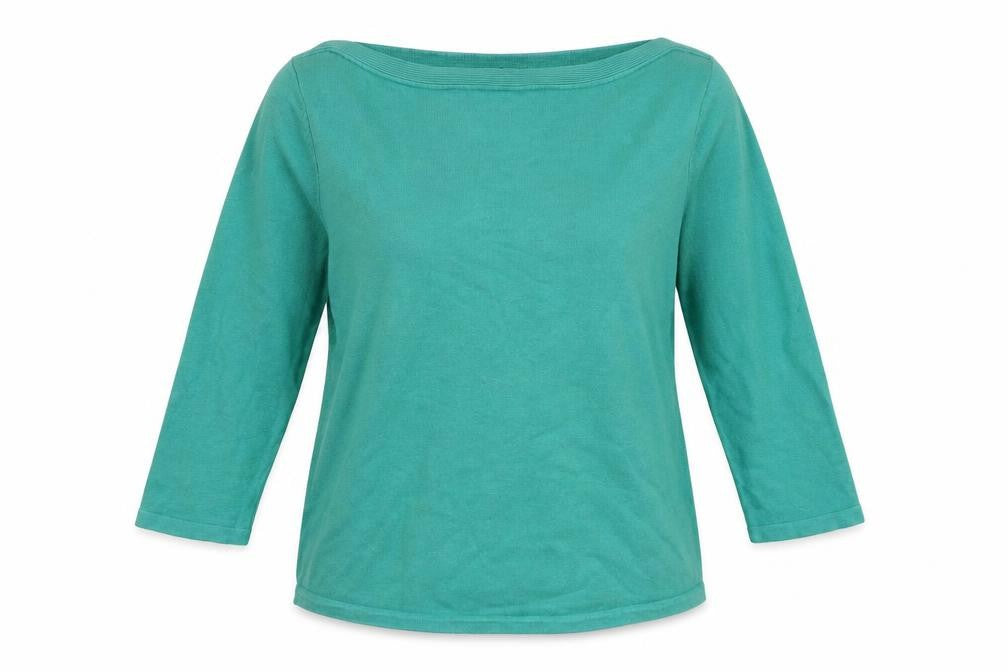 Front view of M&Co women’s green jumper, size UK 12